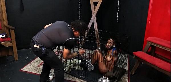  Caged ebony slave Harmonys candle wax punishment and black bdsm of dark bondage